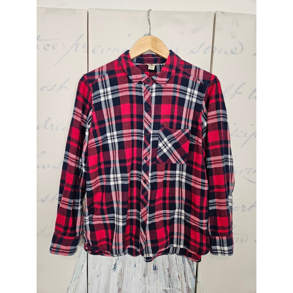 Woolrich Womens Red Navy Blue Plaid Flannel Button Down Shirt XL